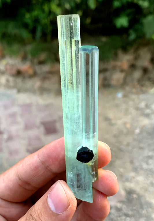 Transparent Blue Aquamarine Cluster with Schorl from Shigar valley Pakistan - 31 gram