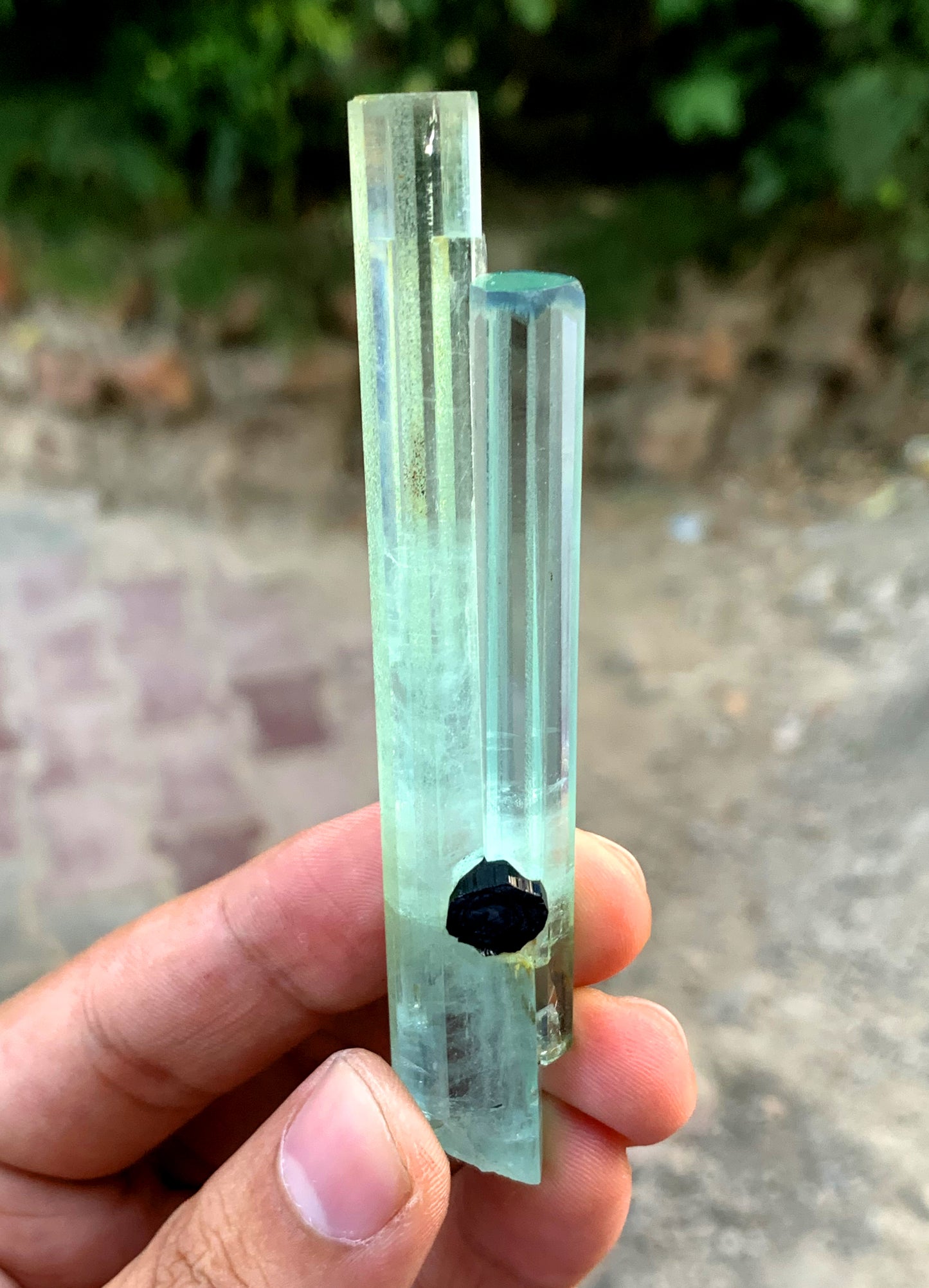 Transparent Blue Aquamarine Cluster with Schorl from Shigar valley Pakistan - 31 gram