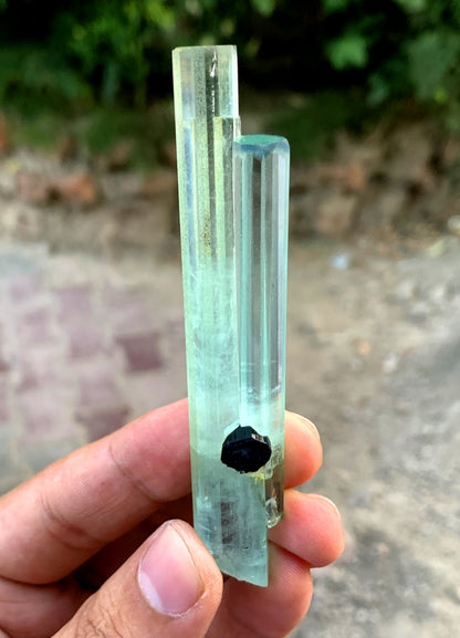 Transparent Blue Aquamarine Cluster with Schorl from Shigar valley Pakistan - 31 gram