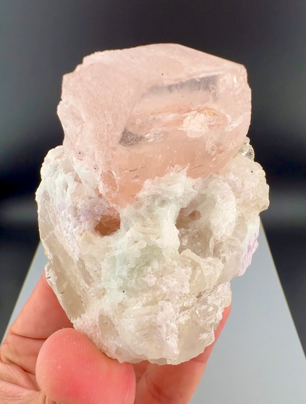 Peach Pink Morganite with Quartz and Albite From Afghanistan - 258 Grams