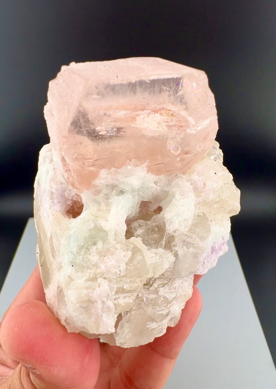 Peach Pink Morganite with Quartz and Albite From Afghanistan - 258 Grams
