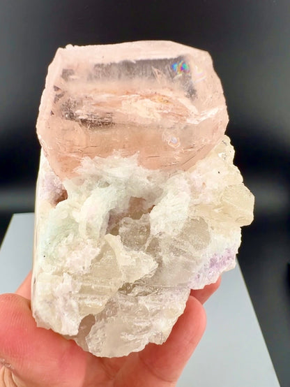 Peach Pink Morganite with Quartz and Albite From Afghanistan - 258 Grams