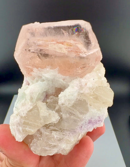 Peach Pink Morganite with Quartz and Albite From Afghanistan - 258 Grams