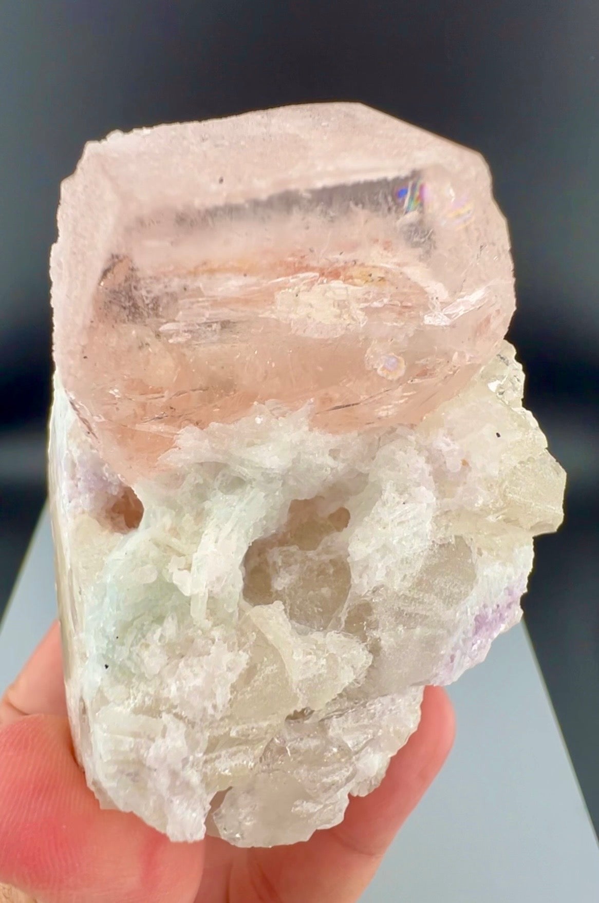 Peach Pink Morganite with Quartz and Albite From Afghanistan - 258 Grams