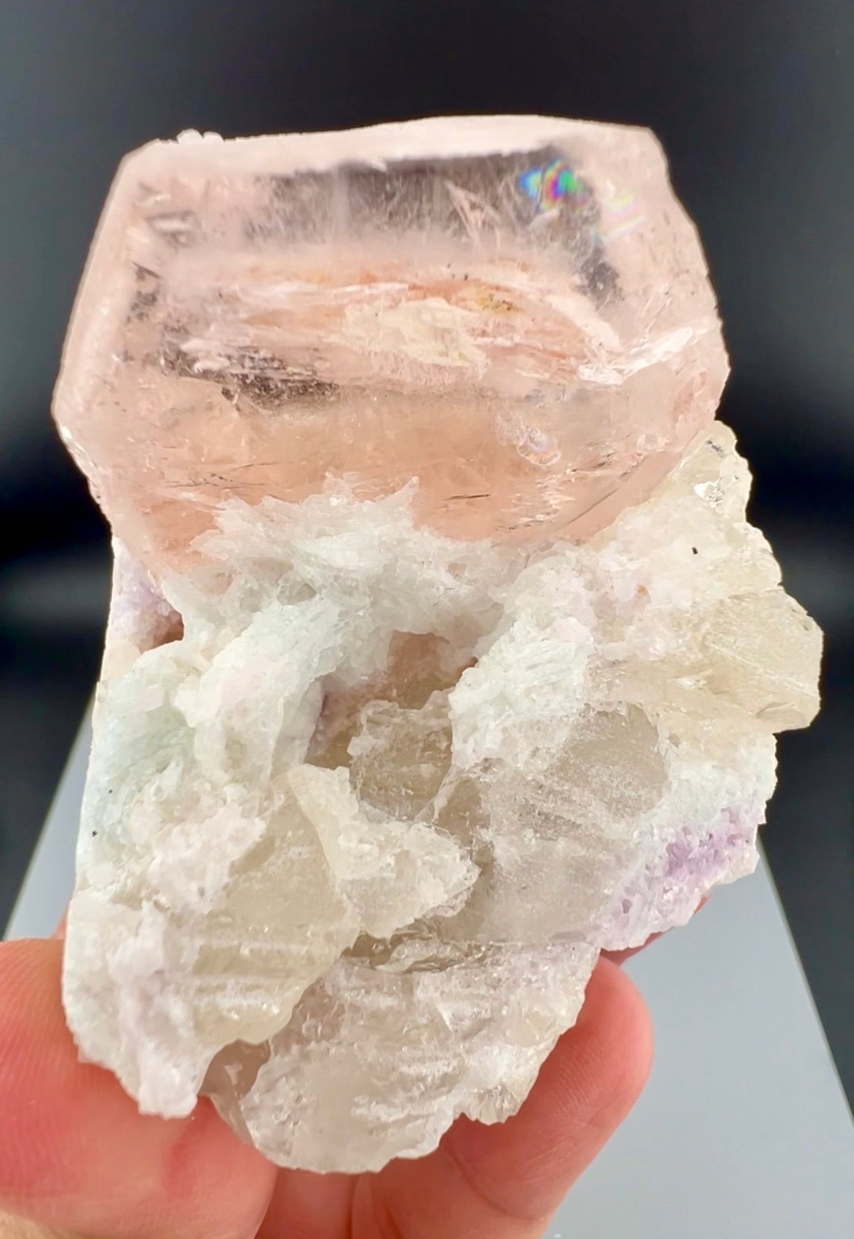 Peach Pink Morganite with Quartz and Albite From Afghanistan - 258 Grams