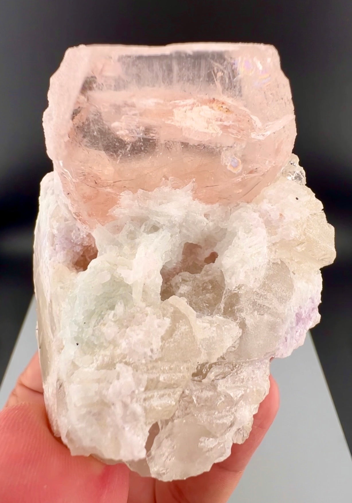 Peach Pink Morganite with Quartz and Albite From Afghanistan - 258 Grams
