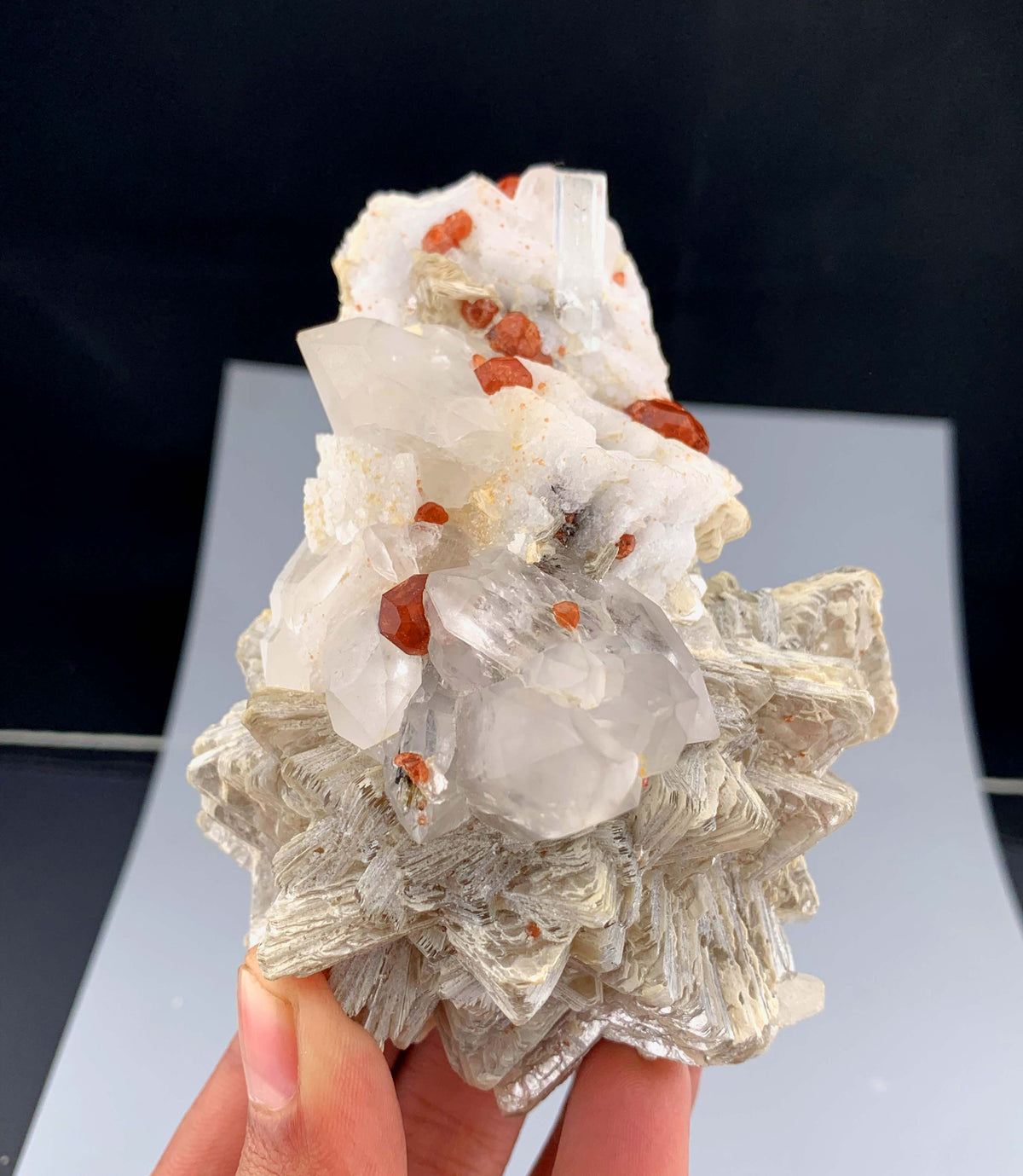 Orange Garnet Crystals With Quartz and Star Mica On feldspar From Pakistan - 336 Grams