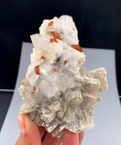 Orange Garnet Crystals With Quartz and Star Mica On feldspar From Pakistan - 336 Grams