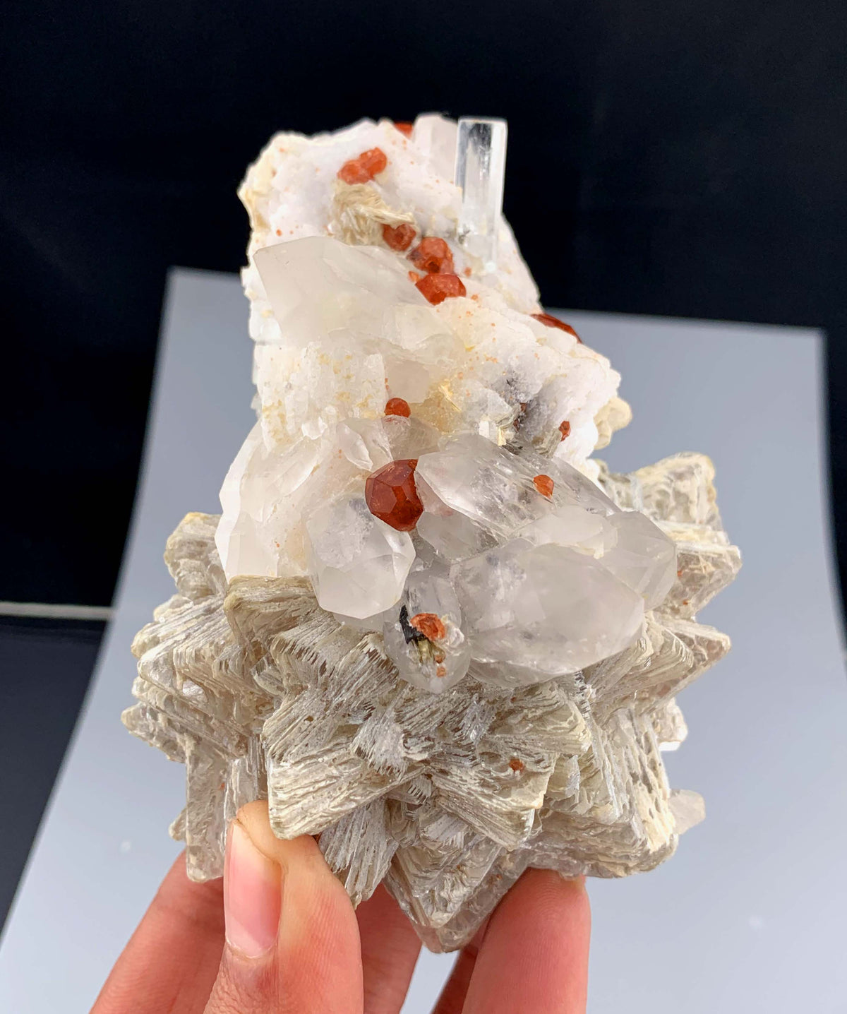 Orange Garnet Crystals With Quartz and Star Mica On feldspar From Pakistan - 336 Grams
