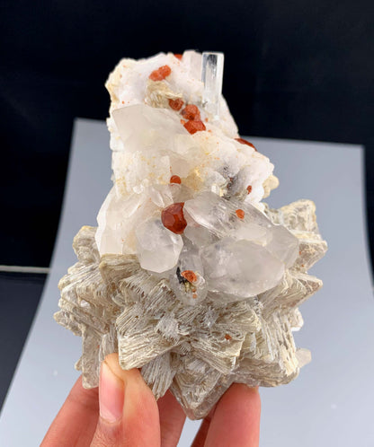 Orange Garnet Crystals With Quartz and Star Mica On feldspar From Pakistan - 336 Grams