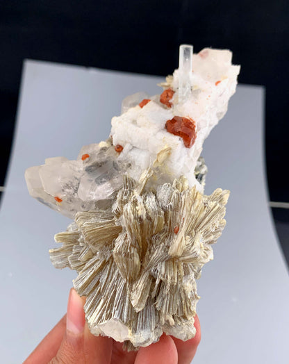 Orange Garnet Crystals With Quartz and Star Mica On feldspar From Pakistan - 336 Grams