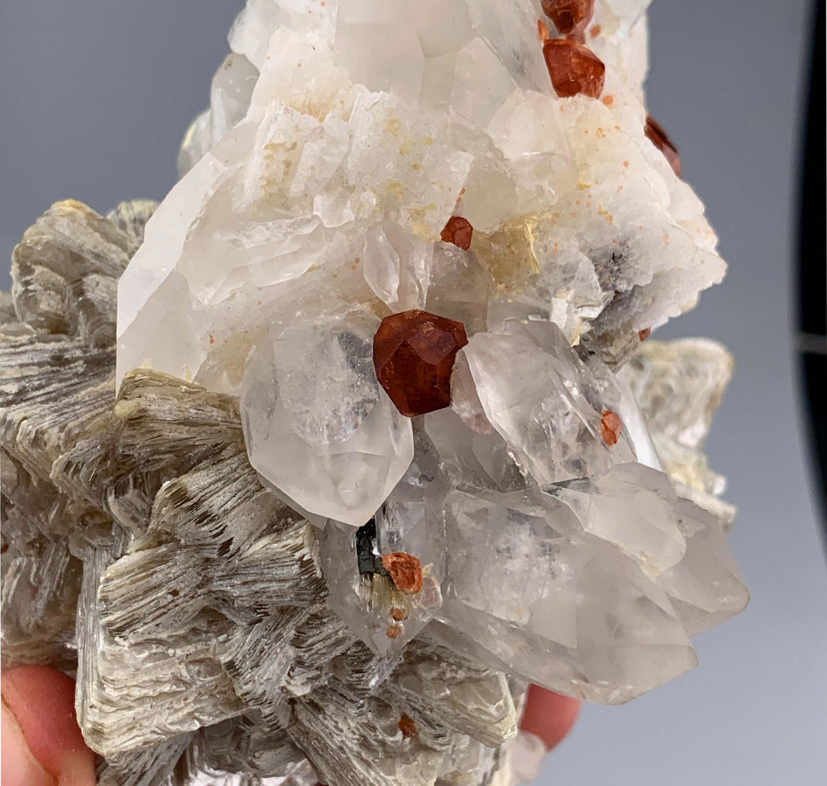 Orange Garnet Crystals With Quartz and Star Mica On feldspar From Pakistan - 336 Grams