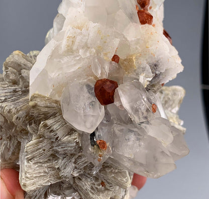 Orange Garnet Crystals With Quartz and Star Mica On feldspar From Pakistan - 336 Grams