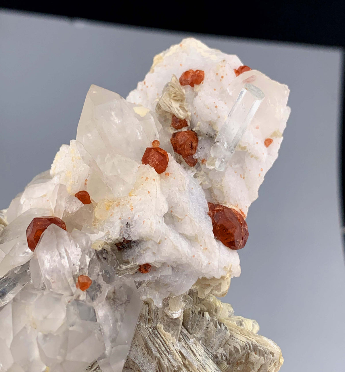 Orange Garnet Crystals With Quartz and Star Mica On feldspar From Pakistan - 336 Grams
