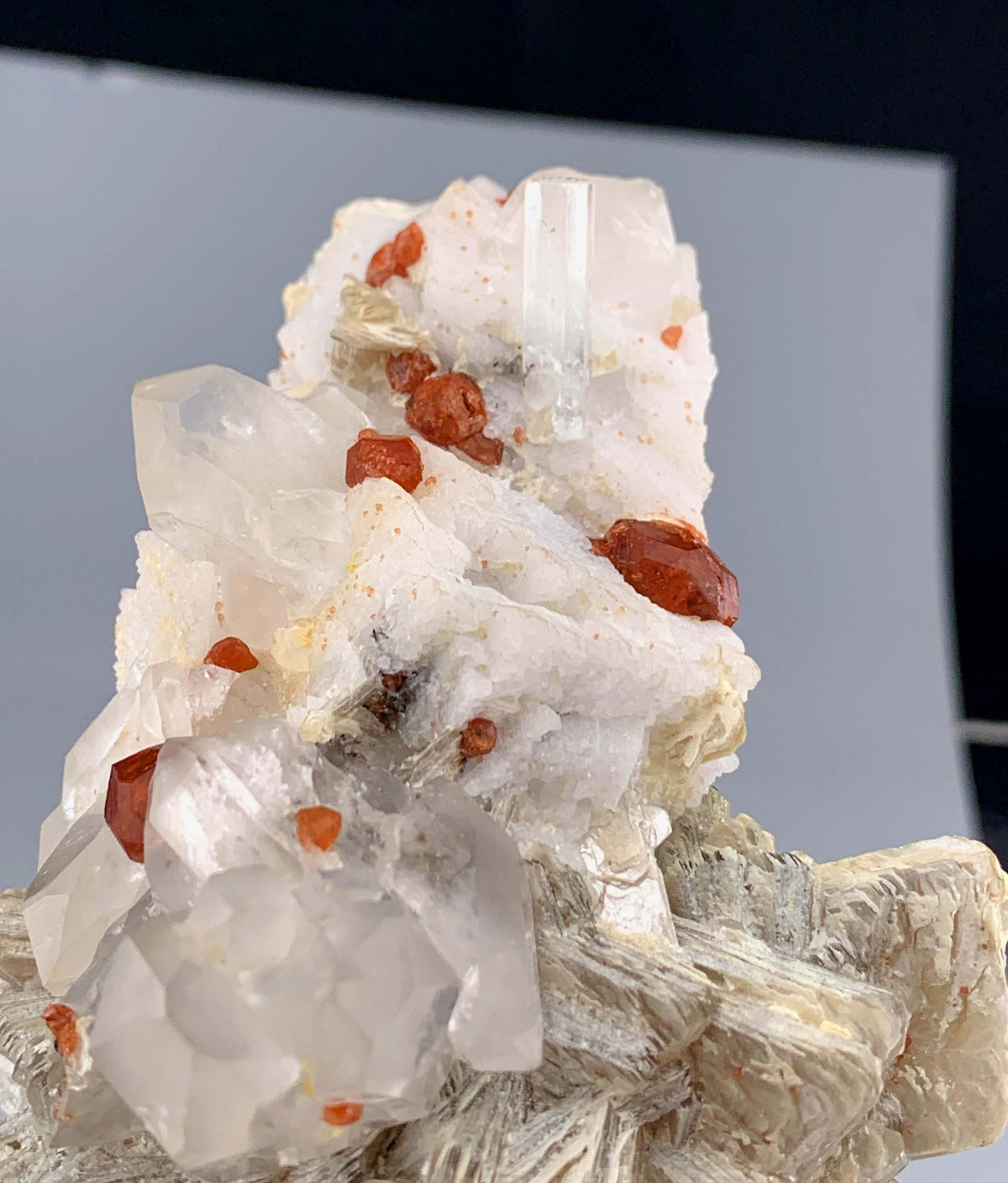 Orange Garnet Crystals With Quartz and Star Mica On feldspar From Pakistan - 336 Grams