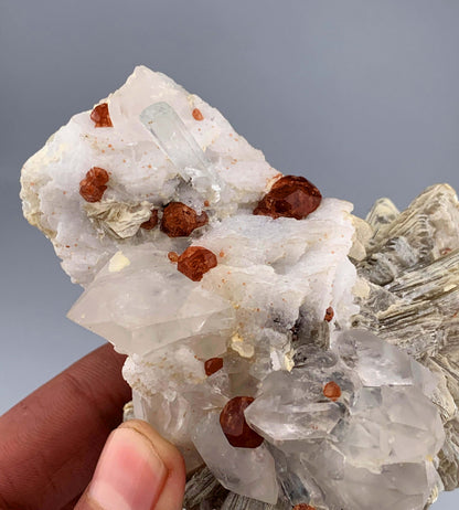 Orange Garnet Crystals With Quartz and Star Mica On feldspar From Pakistan - 336 Grams