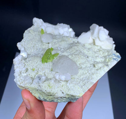 Green Sphene Crystals With Calcite On Matrix From Pakistan - 480 Grams