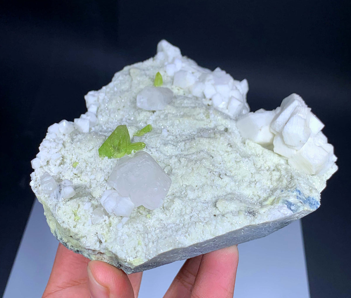 Green Sphene Crystals With Calcite On Matrix From Pakistan - 480 Grams