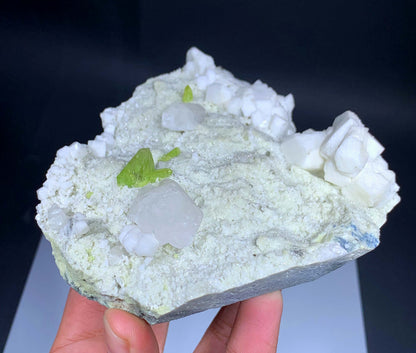 Green Sphene Crystals With Calcite On Matrix From Pakistan - 480 Grams