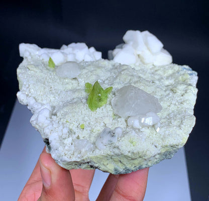 Green Sphene Crystals With Calcite On Matrix From Pakistan - 480 Grams