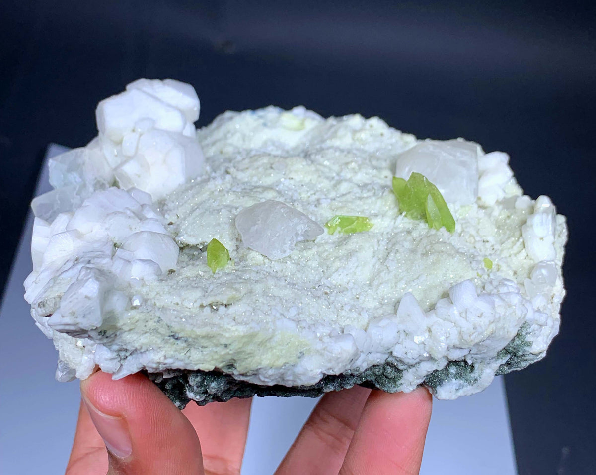 Green Sphene Crystals With Calcite On Matrix From Pakistan - 480 Grams
