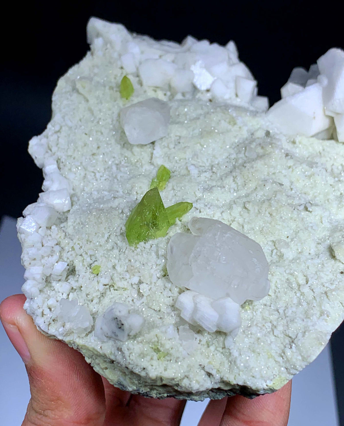 Green Sphene Crystals With Calcite On Matrix From Pakistan - 480 Grams