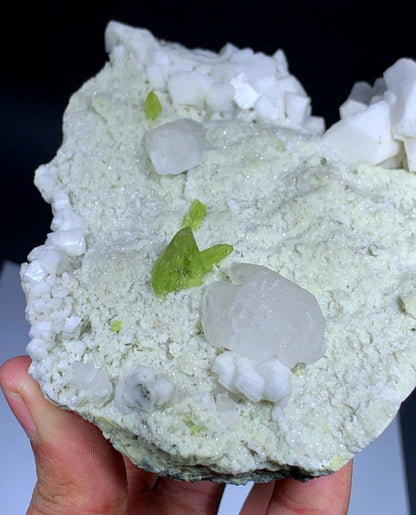 Green Sphene Crystals With Calcite On Matrix From Pakistan - 480 Grams