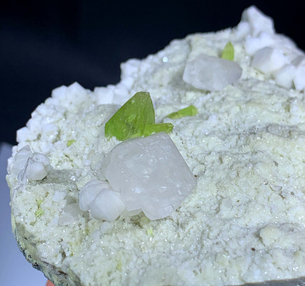 Green Sphene Crystals With Calcite On Matrix From Pakistan - 480 Grams