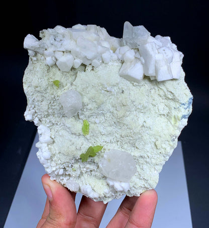 Green Sphene Crystals With Calcite On Matrix From Pakistan - 480 Grams
