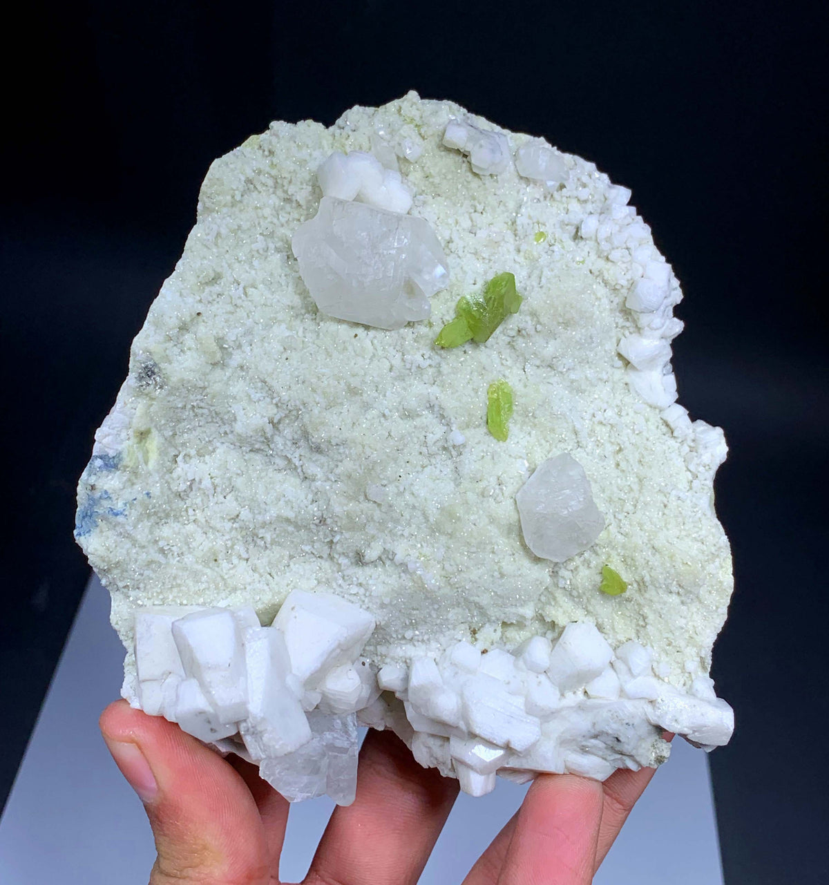 Green Sphene Crystals With Calcite On Matrix From Pakistan - 480 Grams