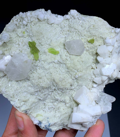 Green Sphene Crystals With Calcite On Matrix From Pakistan - 480 Grams
