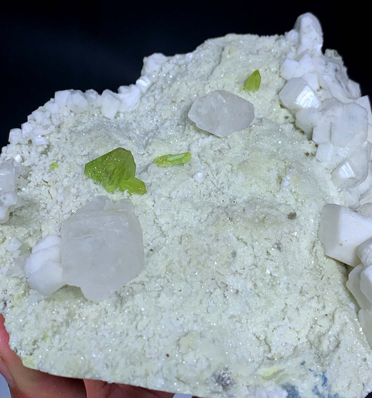 Green Sphene Crystals With Calcite On Matrix From Pakistan - 480 Grams