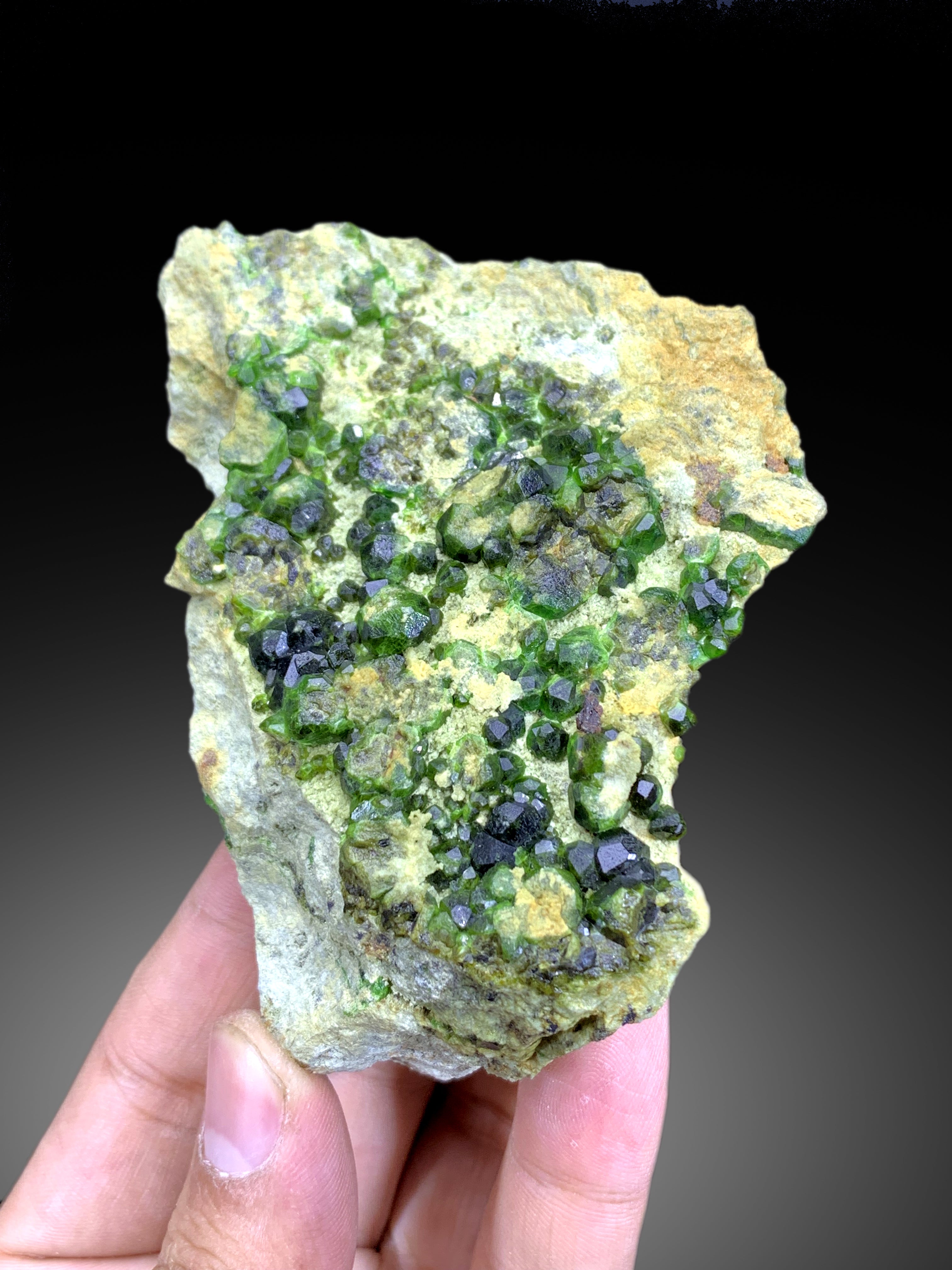 Green Demantoid Garnet Cluster on Matrix - 272 gram