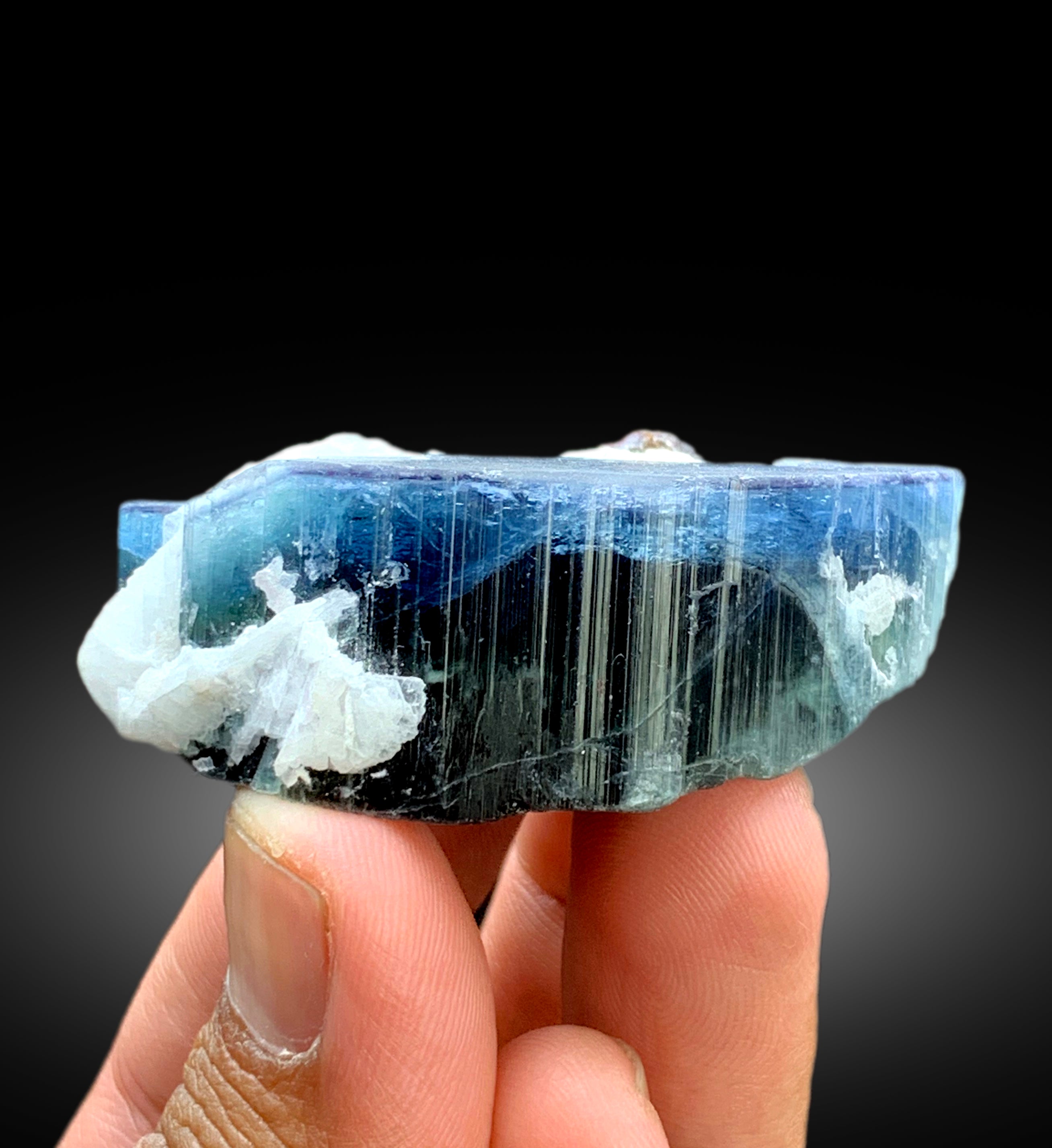 Natural Blue Cap Tourmaline Crystal with Tantalite and Cleavelandite Albite from Paprok Afghanistan - 71 gram