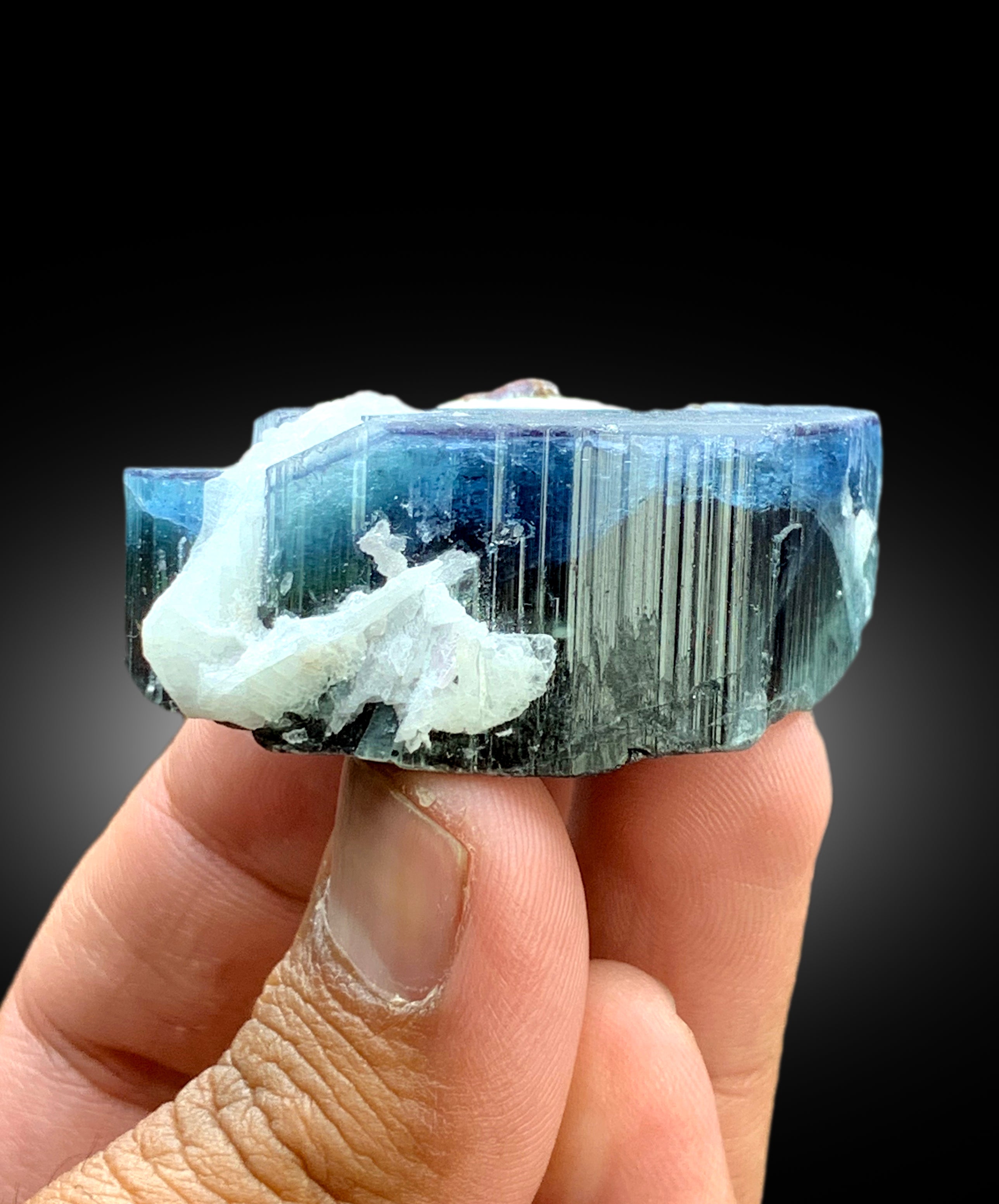 Natural Blue Cap Tourmaline Crystal with Tantalite and Cleavelandite Albite from Paprok Afghanistan - 71 gram