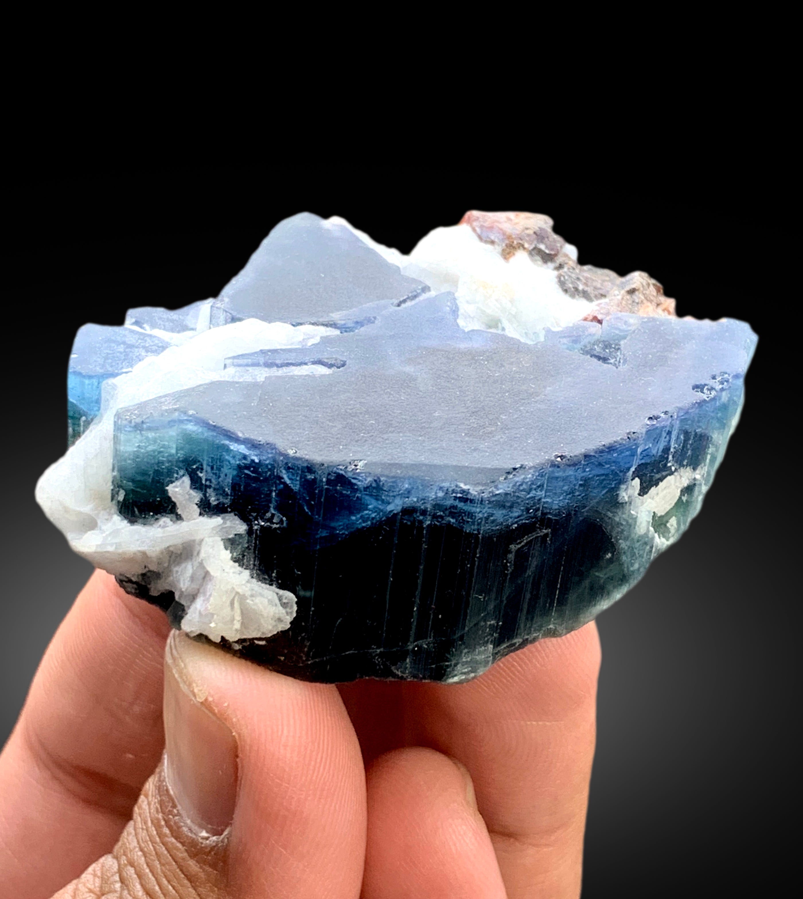 Natural Blue Cap Tourmaline Crystal with Tantalite and Cleavelandite Albite from Paprok Afghanistan - 71 gram