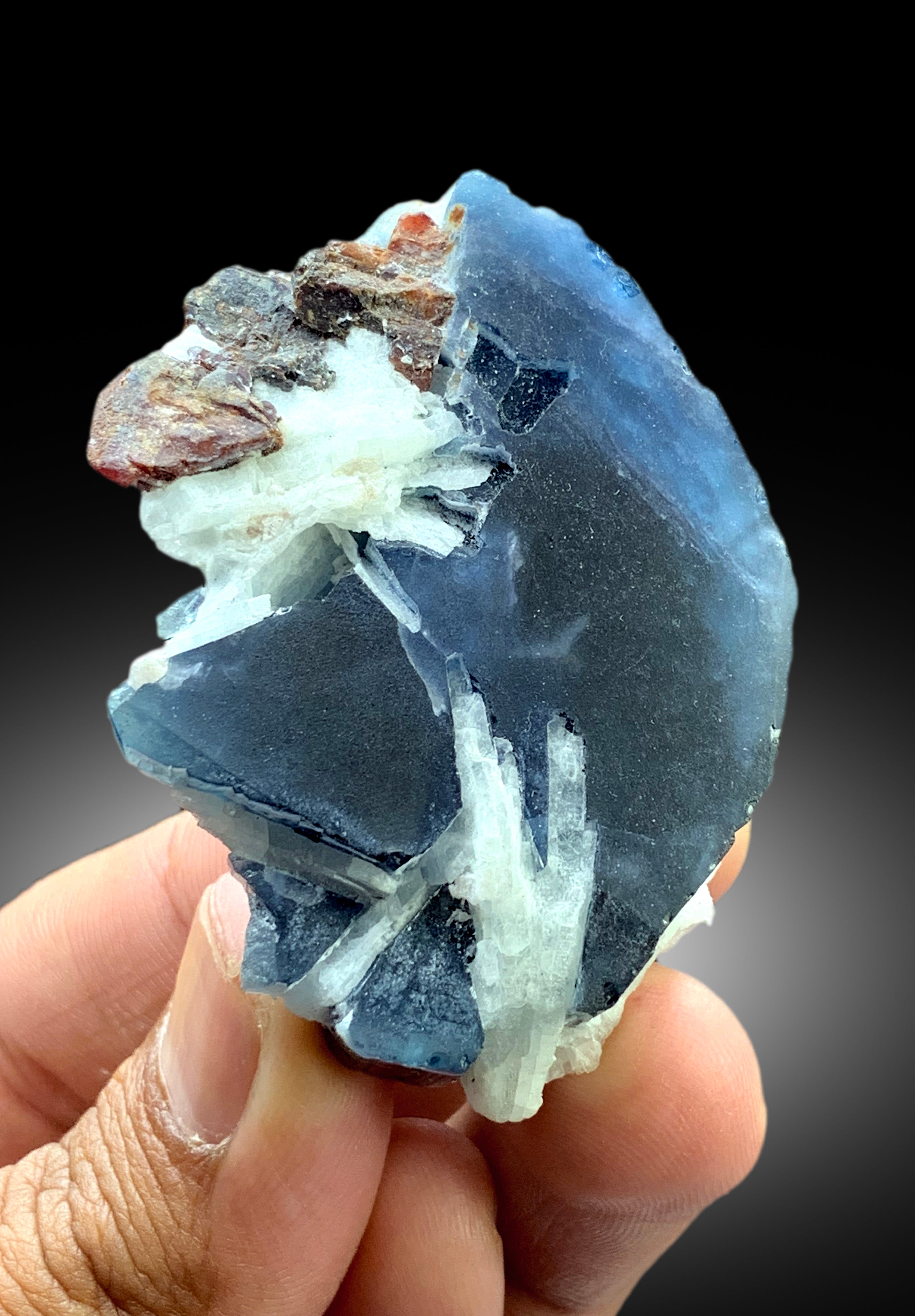 Natural Blue Cap Tourmaline Crystal with Tantalite and Cleavelandite Albite from Paprok Afghanistan - 71 gram