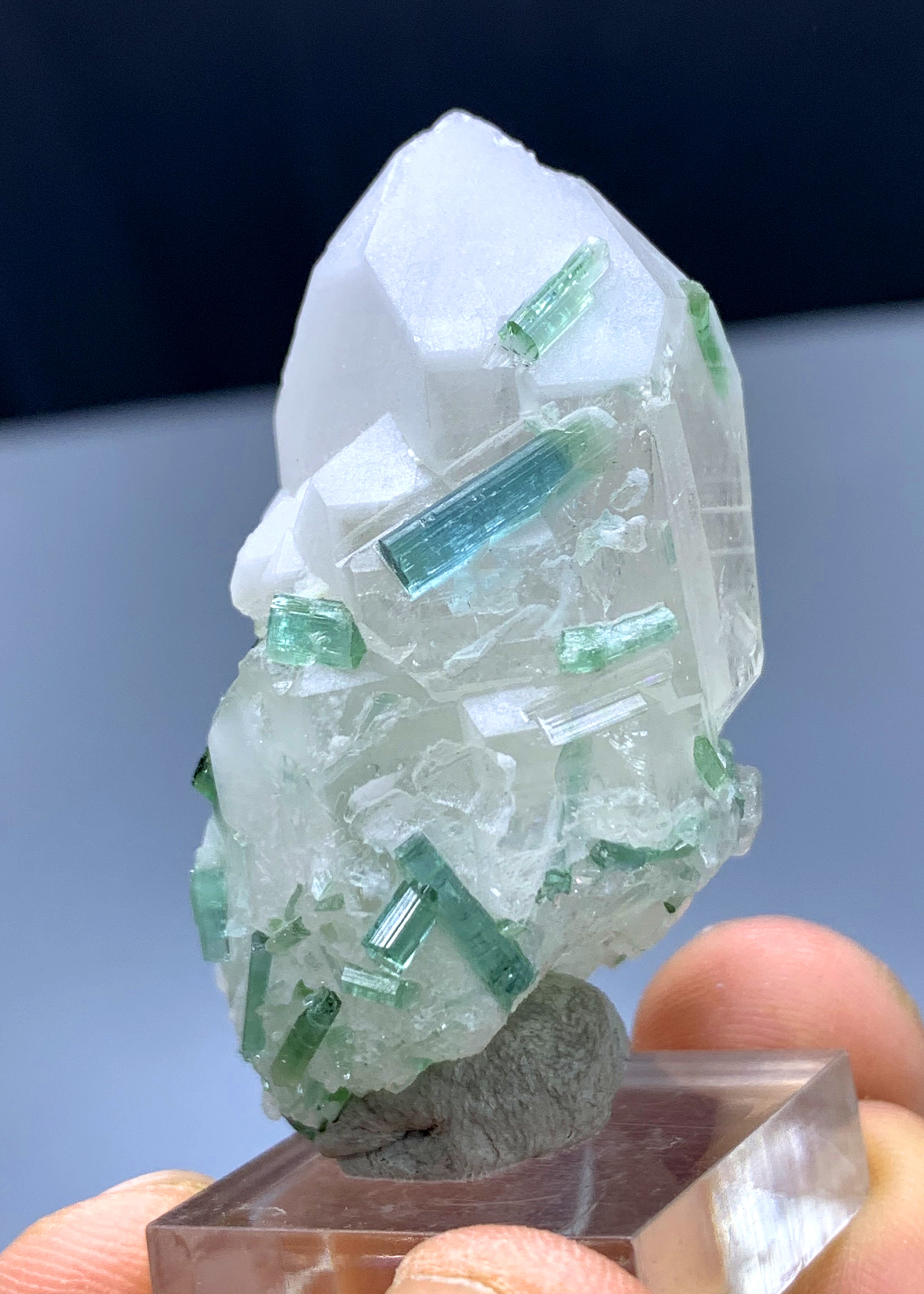 Green Tourmaline Crystals on Quartz from Afghanistan - 36 gram