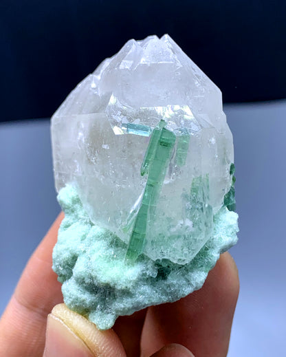 Green Tourmaline Crystals on Quartz from Afghanistan - 36 gram