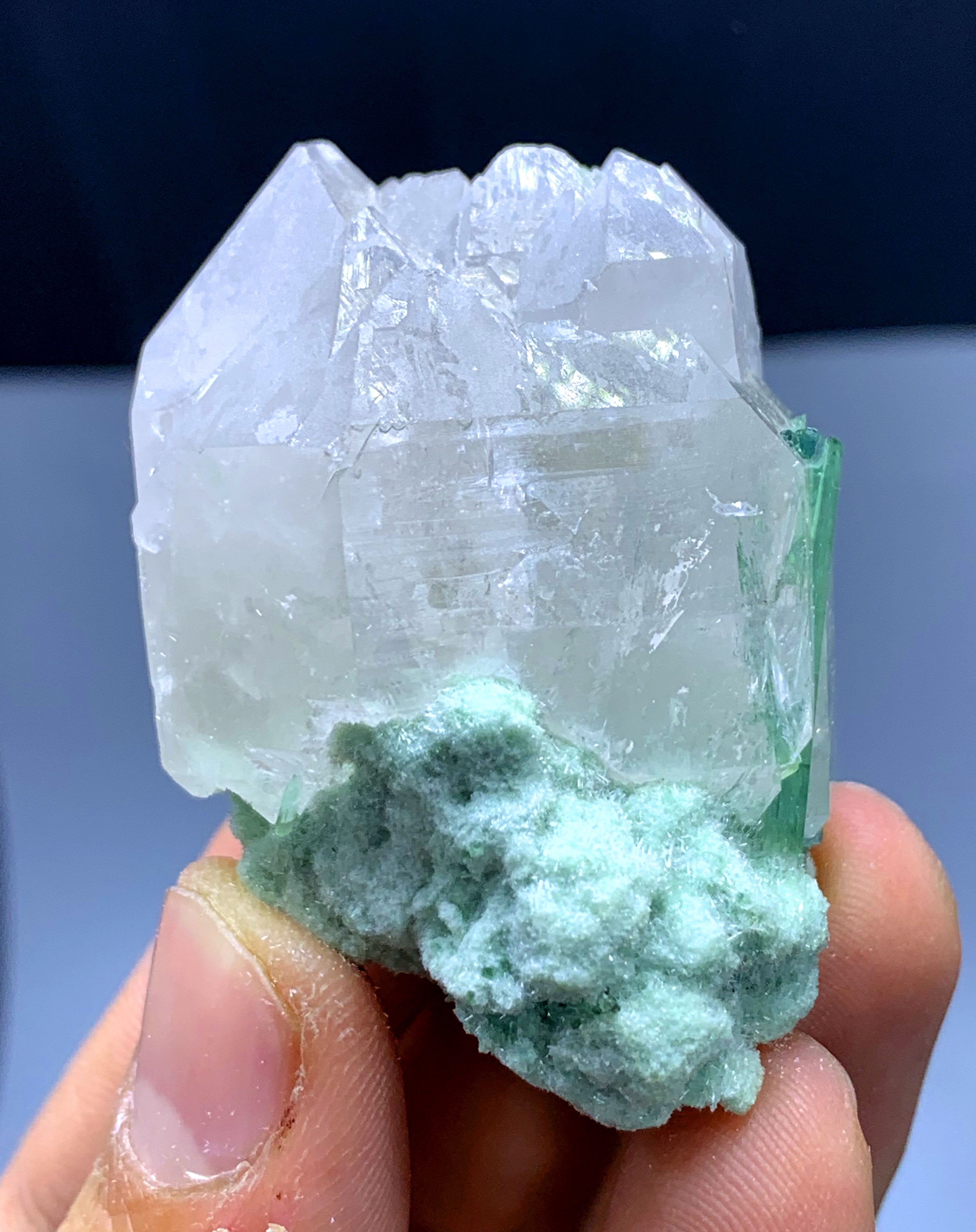 Green Tourmaline Crystals on Quartz from Afghanistan - 62 gram