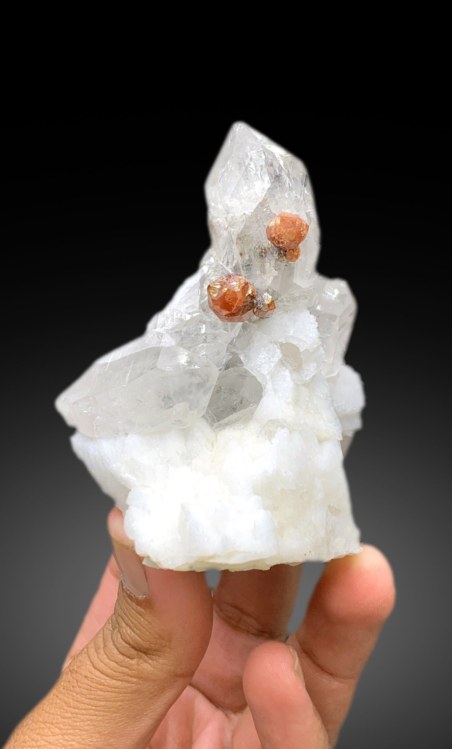 Orange Spessartine Garnet on Quartz and Feldspar Specimen from Pakistan - 244 gram