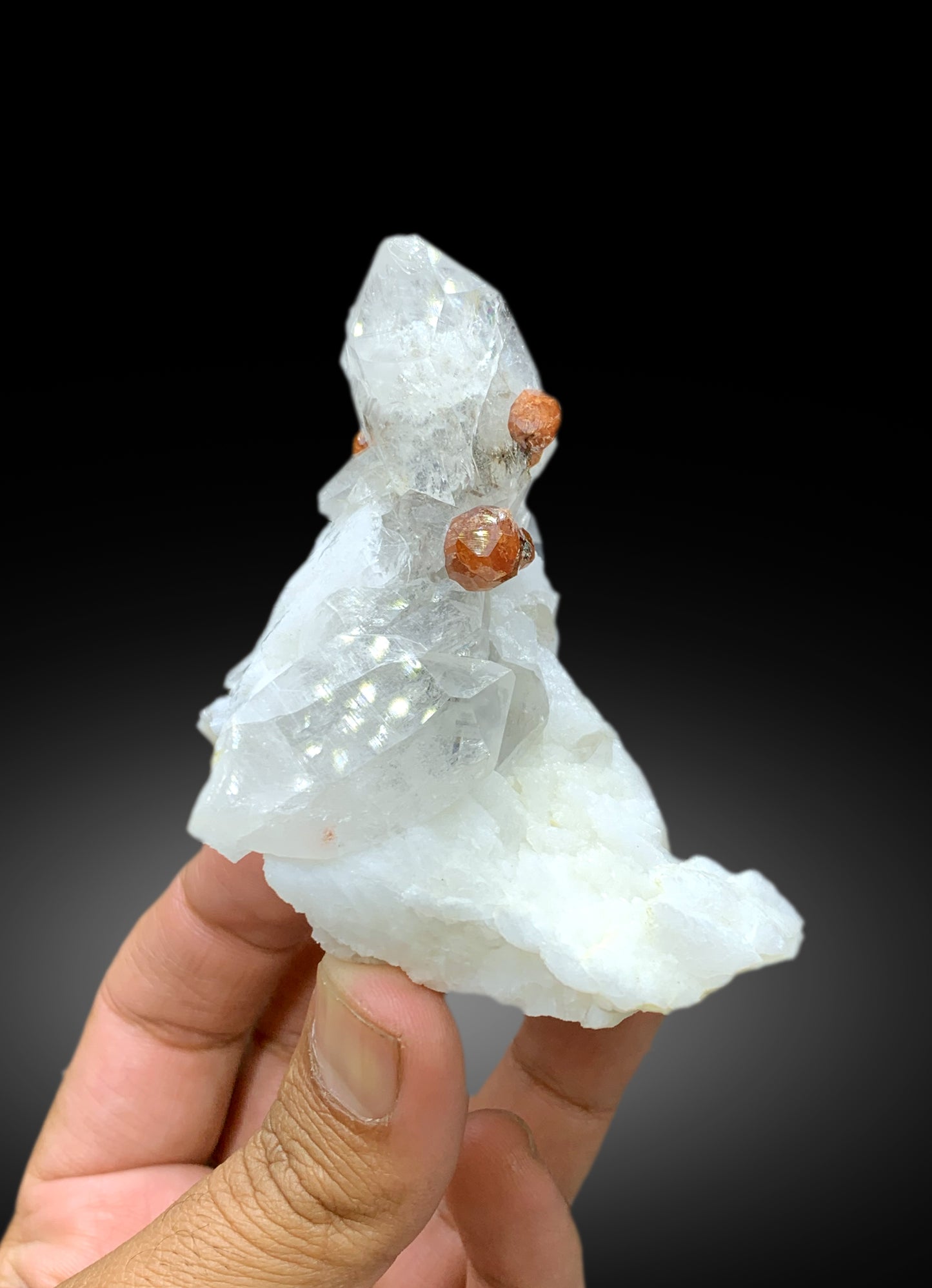 Orange Spessartine Garnet on Quartz and Feldspar Specimen from Pakistan - 244 gram