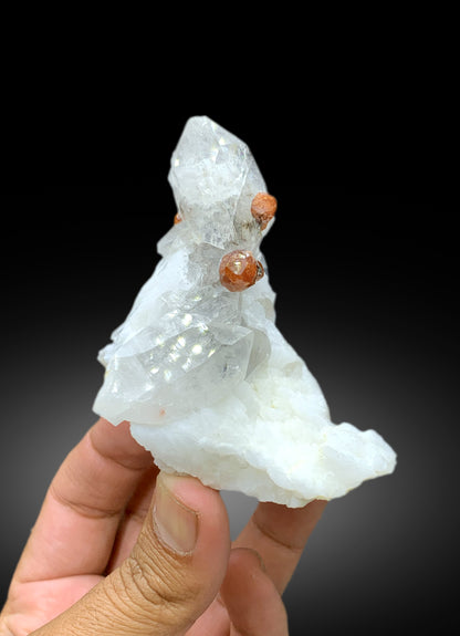 Orange Spessartine Garnet on Quartz and Feldspar Specimen from Pakistan - 244 gram