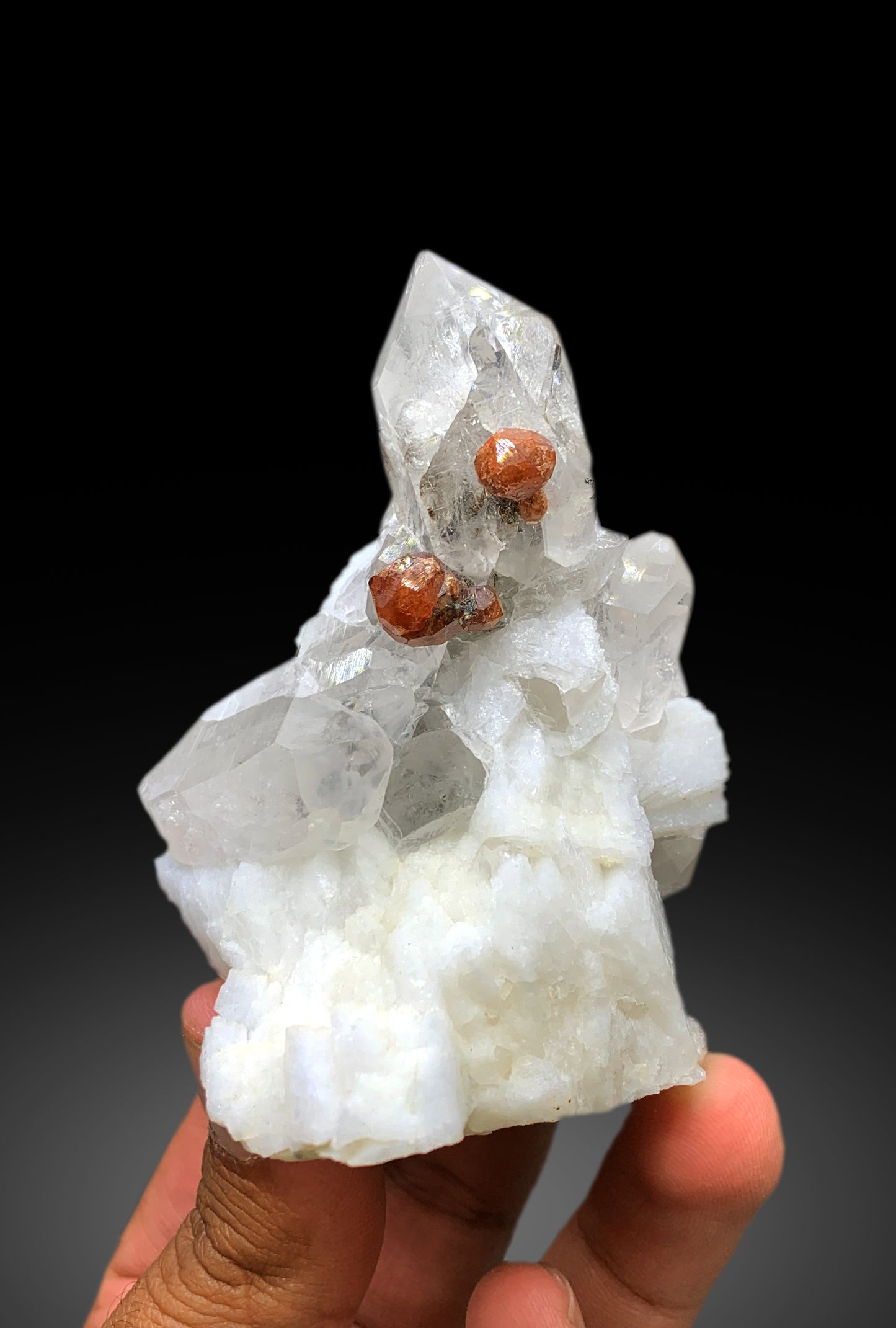 Orange Spessartine Garnet on Quartz and Feldspar Specimen from Pakistan - 244 gram