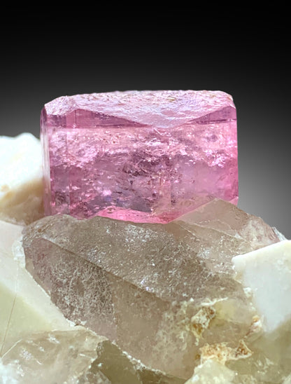 Pink Color Tourmaline with Blue Core, Tourmaline Crystal, Quartz and Feldspar, Tourmaline Specimen from Pachigram Afghanistan - 205 gram