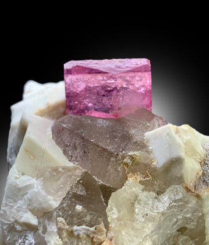Pink Color Tourmaline with Blue Core, Tourmaline Crystal, Quartz and Feldspar, Tourmaline Specimen from Pachigram Afghanistan - 205 gram