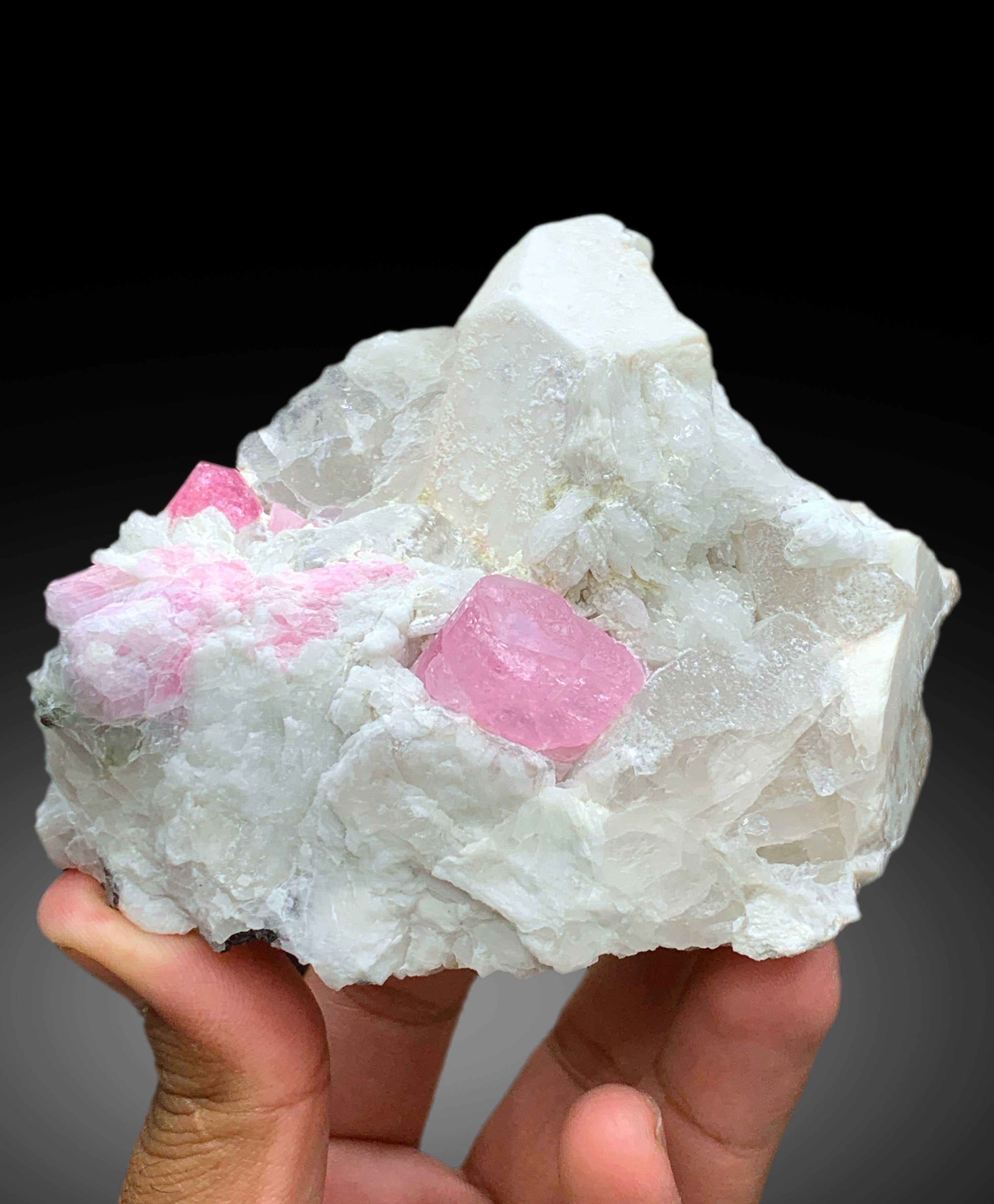 Pink Color Tourmaline Crystals with Quartz, Mica and Feldspar from