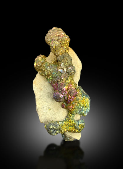 Natural Rainbow Color Pyrite on Yellow Limonite, Pyrite Crystals, Raw Mineral, Pyrite Specimen - 339 gram