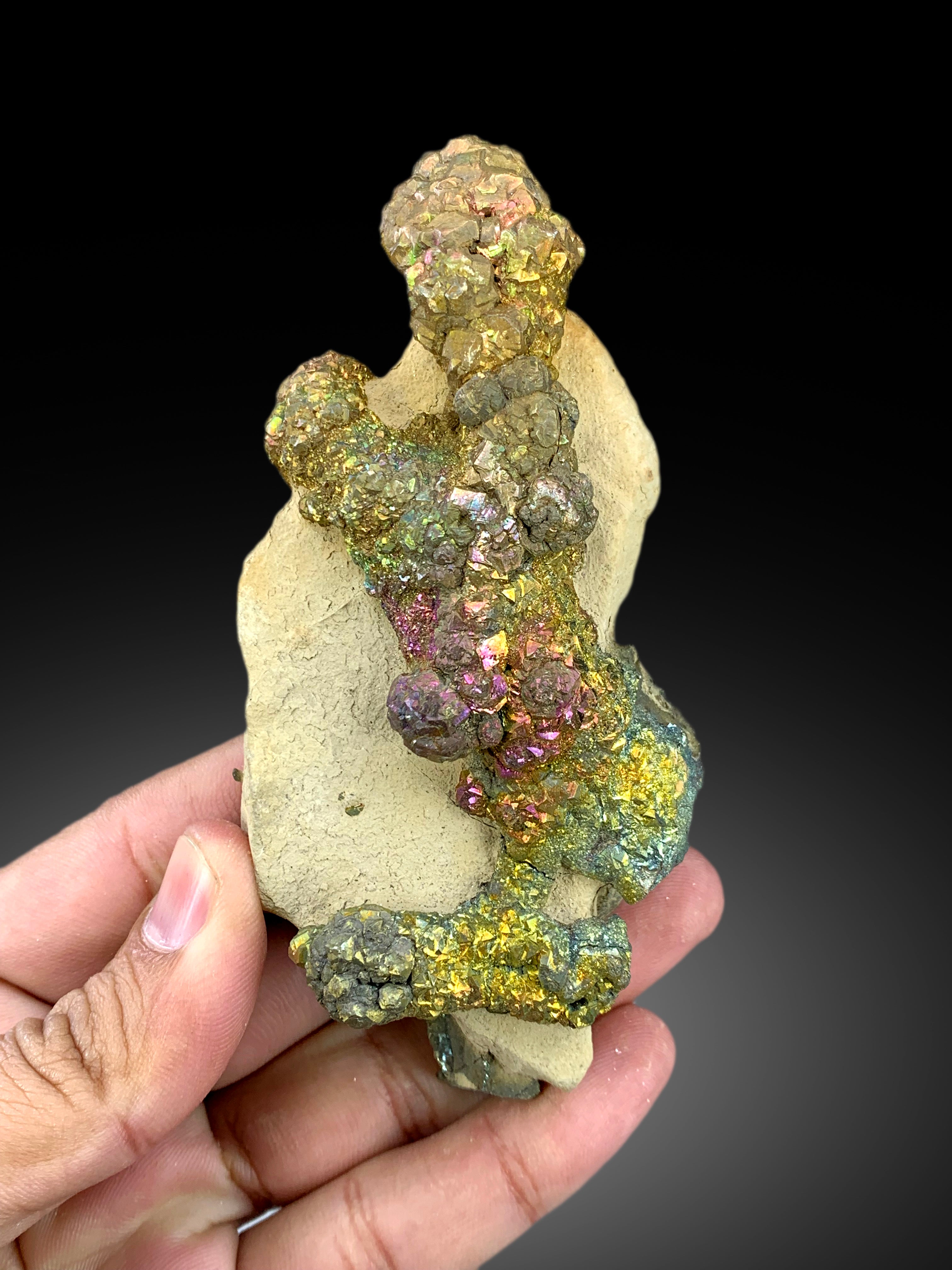 Natural Rainbow Color Pyrite on Yellow Limonite, Pyrite Crystals, Raw Mineral, Pyrite Specimen - 339 gram