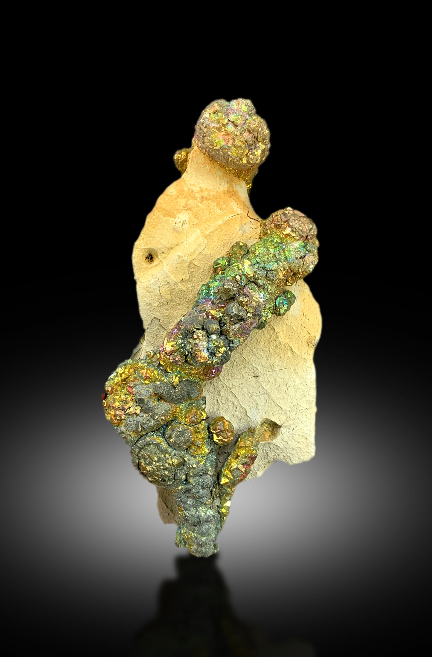 Natural Rainbow Color Pyrite on Yellow Limonite, Pyrite Crystals, Raw Mineral, Pyrite Specimen - 339 gram